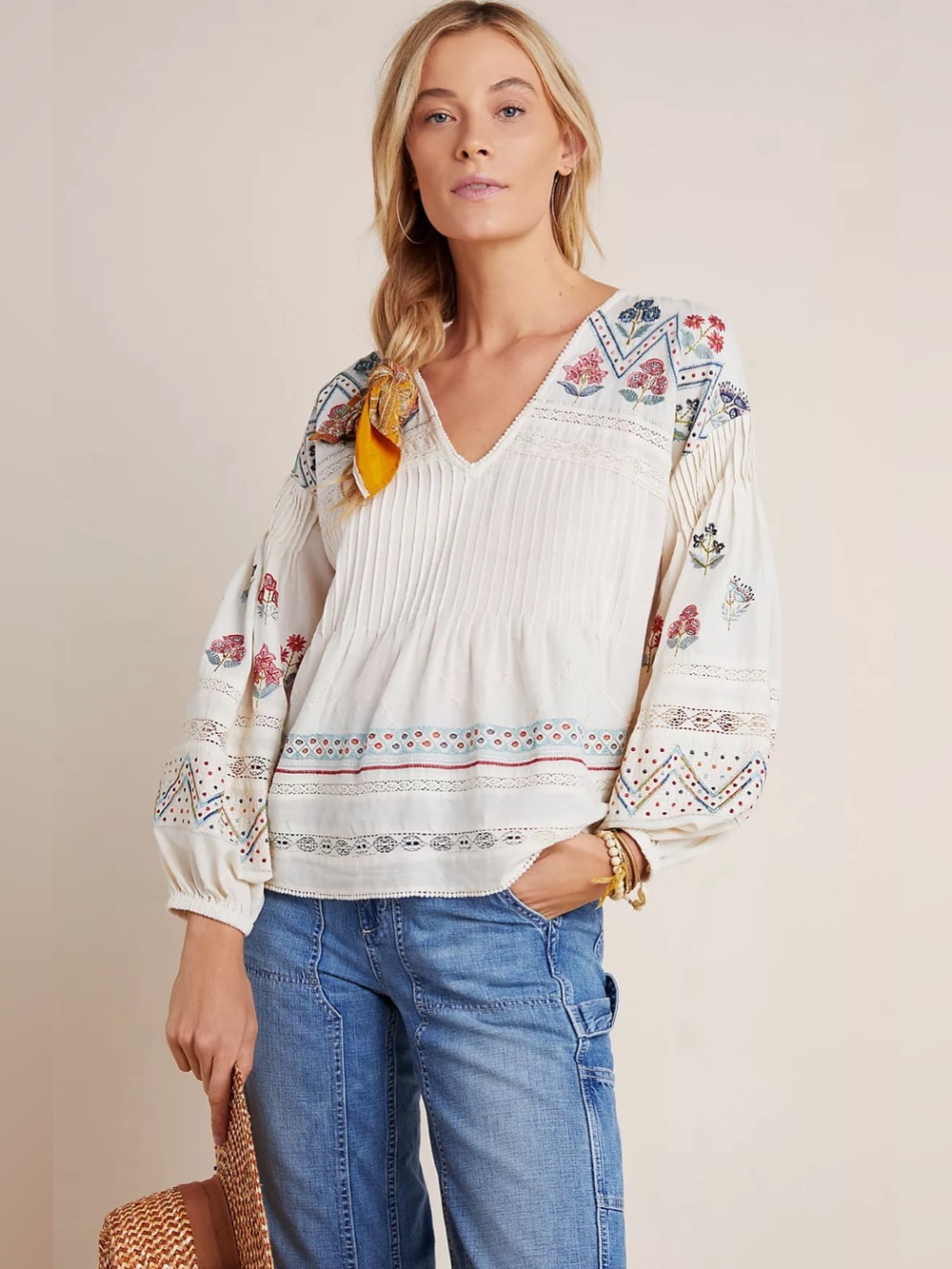 Anthropologie Kayla Embroidered Blouse